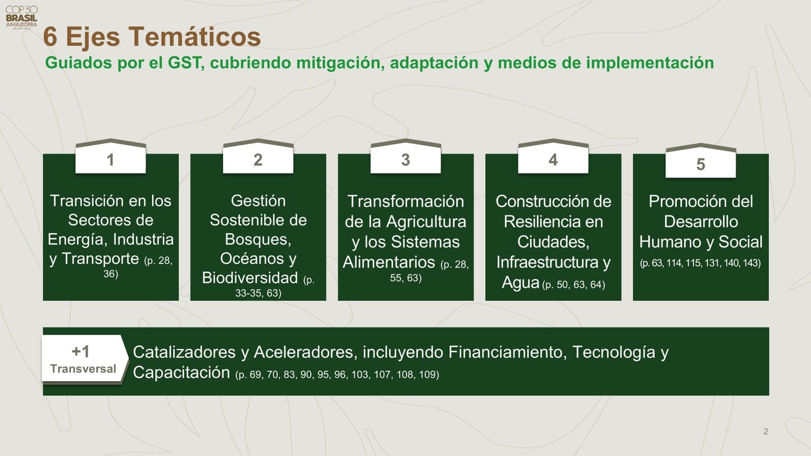 COP30. Agenda de Acción. Ejes temáticos.